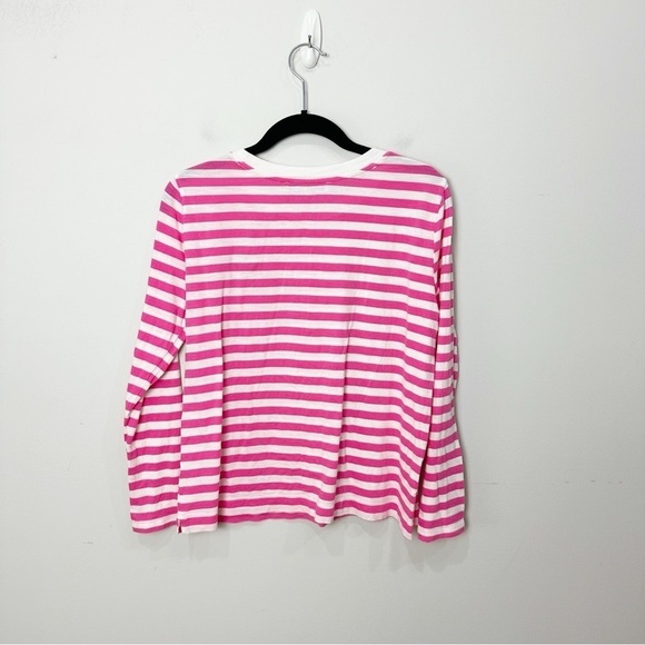 Loft Heart Stripe Long Sleeve Everyday Tee Shirt Pink White - Picture 5 of 7